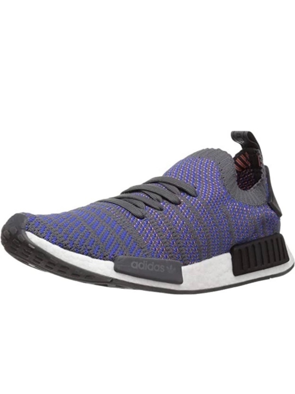 adidas Men’s NMD R1 STLT Primeknit Sneaker - Blue/Black/Coral -Style CQ2388